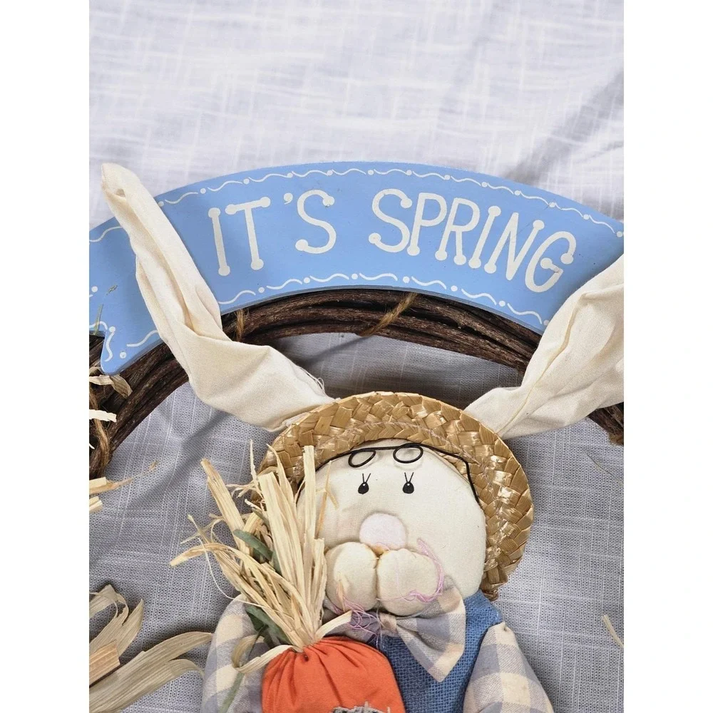 Vintage Easter Bunny Spring Grapevine Wreath Rustic Floral Door Decor